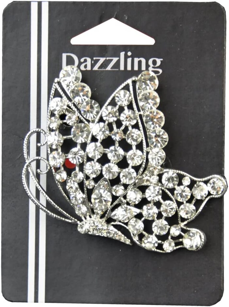 Belagio Rhinestone Brooch, 2.5" Diameter, 1 Piece, Butterfly, Silver/Crystal